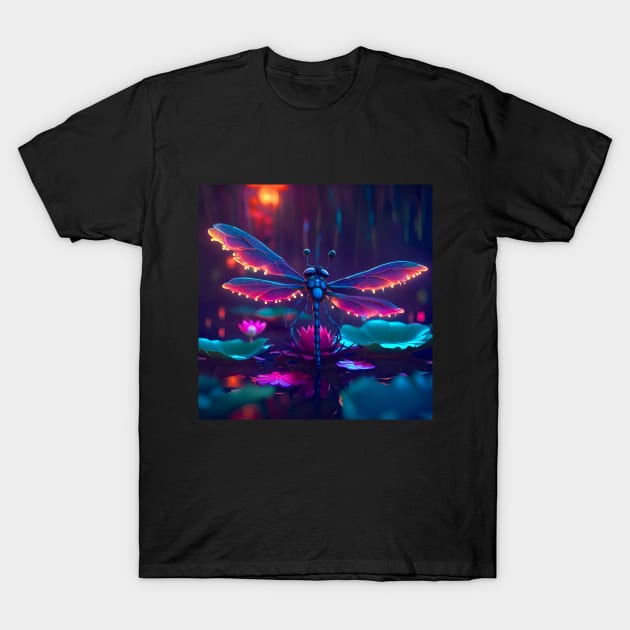 Dragonfly on Lotus T-Shirt by SmartPufferFish